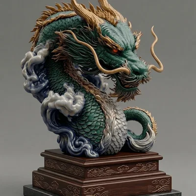 Mô hình tượng đầu rồng Trung Hoa (Chinese Dragon Bust) in 3D tinh xảo
