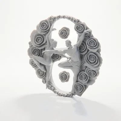 Mô hình 3D Cặp đôi khiêu vũ trong trái tim hoa hồng