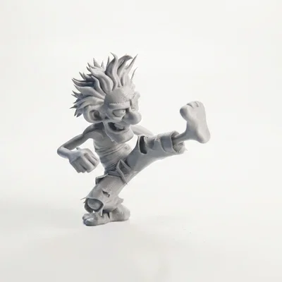Mô hình 3D tượng ông già cá tính đang thực hiện cú đá