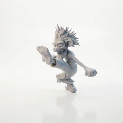 Mô hình 3D tượng ông già cá tính đang thực hiện cú đá