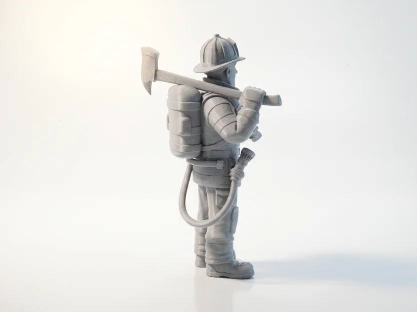 Mô hình lính cứu hỏa cầm rìu - Tượng anh hùng 3D có thể in ấn - Image 3