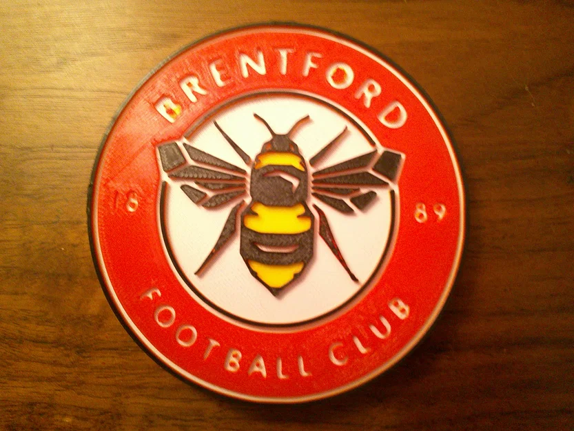Logo Brentford F.C. in 3D đa màu dùng làm đế lót ly hoặc trang trí - Image 1