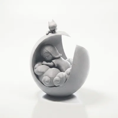 Mô hình 3D trang trí phòng bé: Em bé ngủ trên trăng khuyết