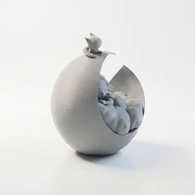 Mô hình 3D trang trí phòng bé: Em bé ngủ trên trăng khuyết