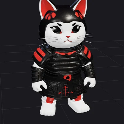 Mô hình Mèo Samurai dễ thương - File in 3D trang trí cực chất