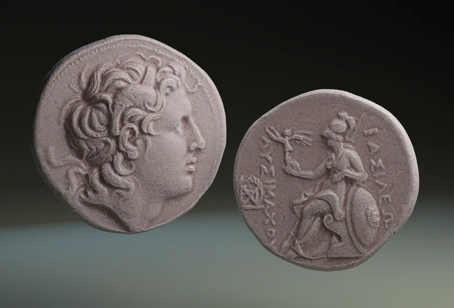 Mô hình 3D đồng xu cổ đại Alexander Đại Đế và Nữ thần Athena - Image 1
