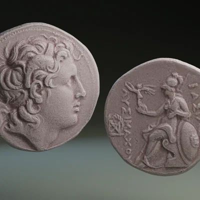 Mô hình 3D đồng xu cổ đại Alexander Đại Đế và Nữ thần Athena