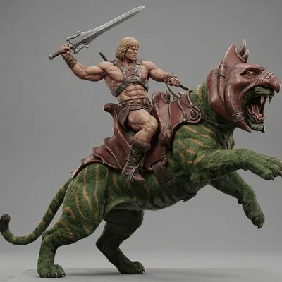 Mô hình 3D He-Man và Battle Cat huyền thoại cực chi tiết