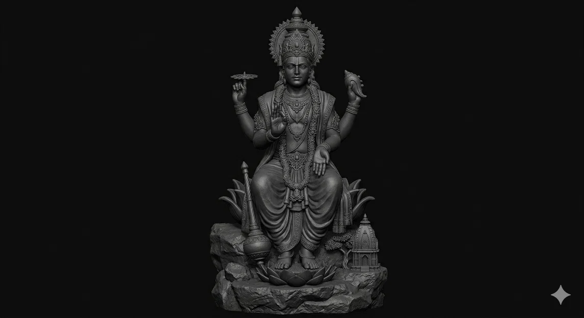 Mô hình in 3D tượng Badri Narayan (Thần Vishnu) sắc nét - Image 1