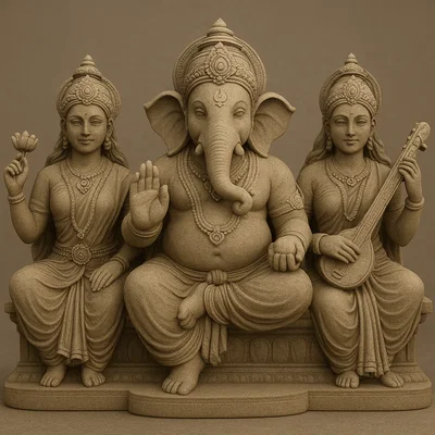 Mô hình 3D bộ ba thần linh Ganesh Lakshmi Saraswati cực chi tiết