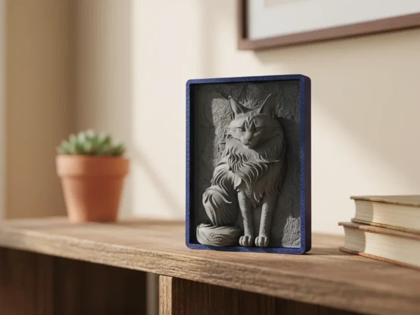 Tranh phù điêu 3D Maine Coon - Thiết kế khung đồng nhất - Image 1