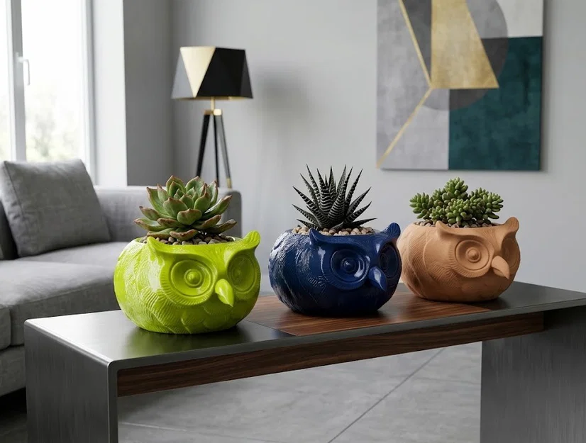 Chậu Cây Hình Cú Dễ Thương In 3D - Image 1