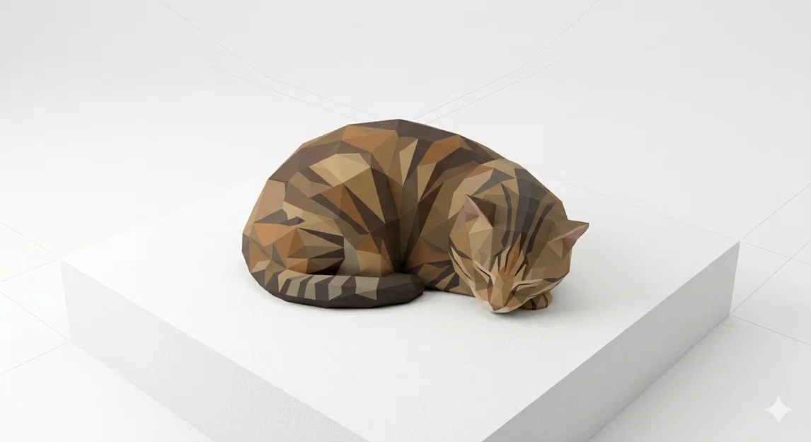 Mô hình mèo cuộn tròn Low-poly in 3D - Thiết kế Print-in-place cực đẹp - Image 1