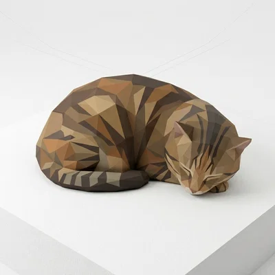 Mô hình mèo cuộn tròn Low-poly in 3D - Thiết kế Print-in-place cực đẹp