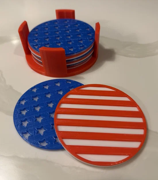 Bộ đế lót ly và hộp đựng hình cờ Mỹ Stars and Stripes - Image 1
