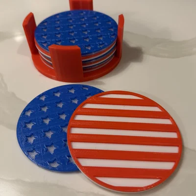 Bộ đế lót ly và hộp đựng hình cờ Mỹ Stars and Stripes