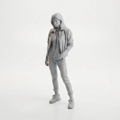 Mô hình 3D nhân vật nữ mặc áo hoodie - Tượng nghệ thuật trang trí