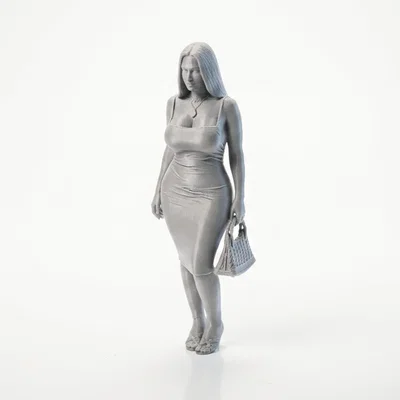 Mô hình 3D nàng tiểu thư váy đẹp cầm túi xách thanh lịch