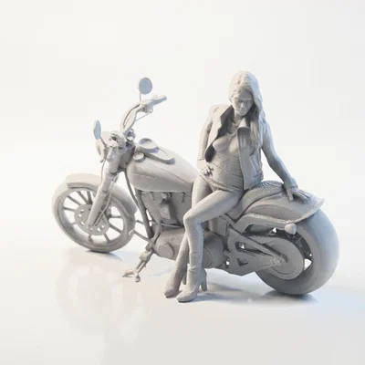 Mô hình Biker Lady lái mô tô - Tượng nhân vật nữ in 3D