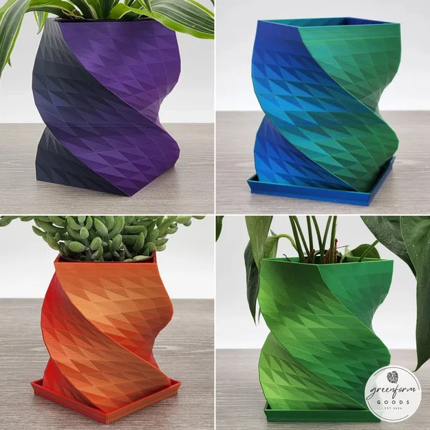 Chậu cây xoắn ốc Geometric Helix (In Silk PLA 2 màu, dễ in không cần support) - Image 3