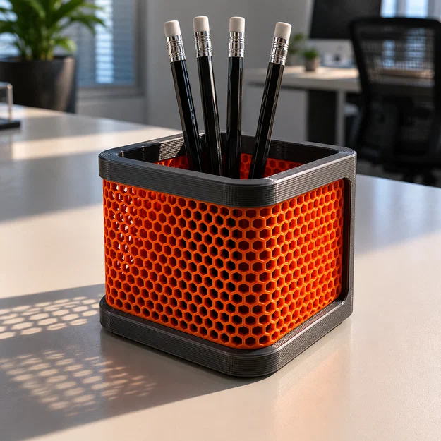 Ống cắm bút họa tiết tổ ong - Honeycomb Pattern Pen Holder - Image 1