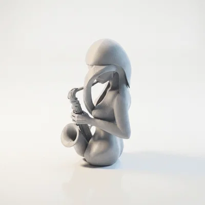 Mô hình 3D tượng nữ nghệ sĩ thổi kèn Trumpet đầy tính nghệ thuật