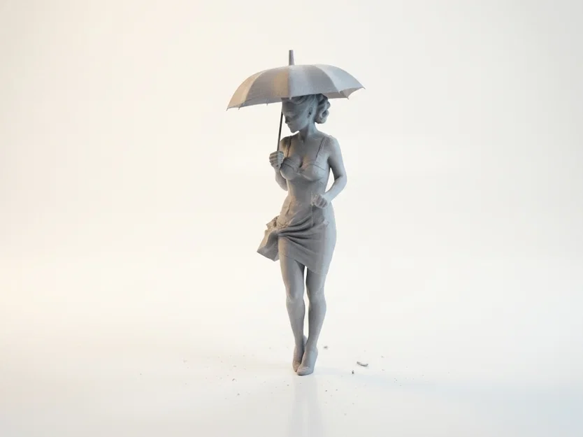Mô hình 3D tượng cô gái cầm dù thanh lịch (Umbrella Lady Figurine) - Image 1