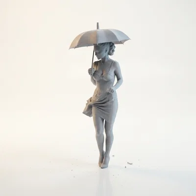 Mô hình 3D tượng cô gái cầm dù thanh lịch (Umbrella Lady Figurine)