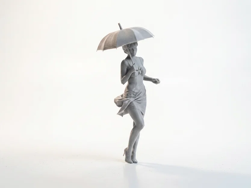 Mô hình 3D tượng cô gái cầm dù thanh lịch (Umbrella Lady Figurine) - Image 2