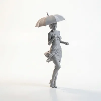 Mô hình 3D tượng cô gái cầm dù thanh lịch (Umbrella Lady Figurine)