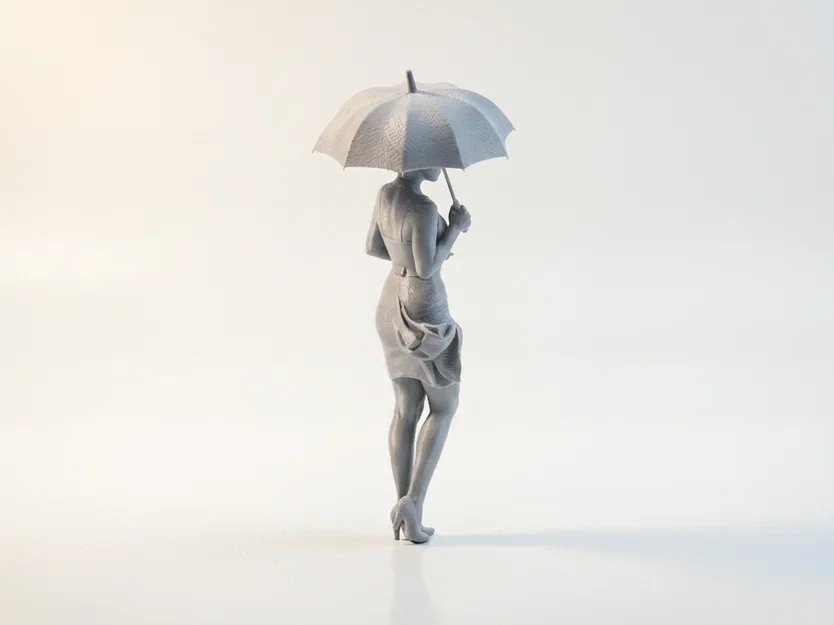 Mô hình 3D tượng cô gái cầm dù thanh lịch (Umbrella Lady Figurine) - Image 3