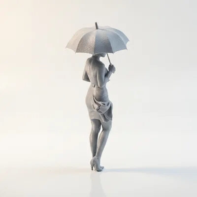Mô hình 3D tượng cô gái cầm dù thanh lịch (Umbrella Lady Figurine)
