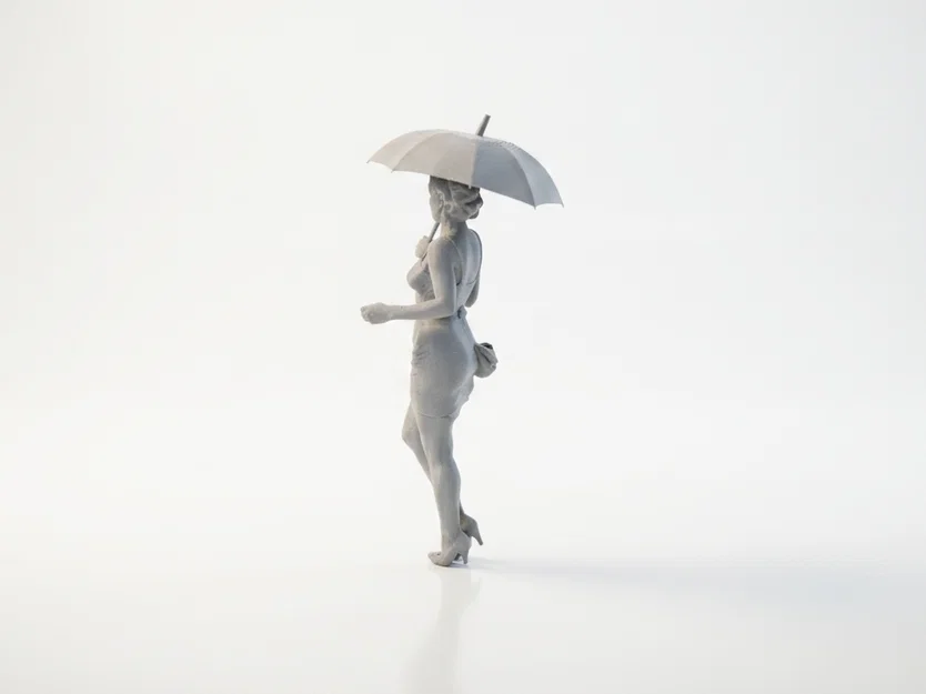 Mô hình 3D tượng cô gái cầm dù thanh lịch (Umbrella Lady Figurine) - Image 4