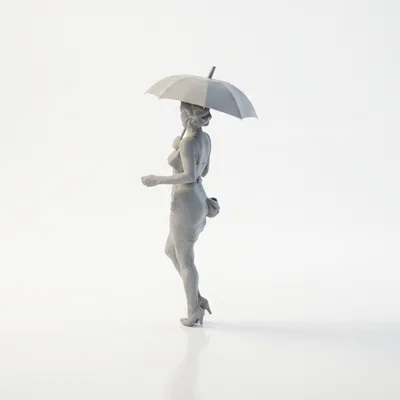 Mô hình 3D tượng cô gái cầm dù thanh lịch (Umbrella Lady Figurine)