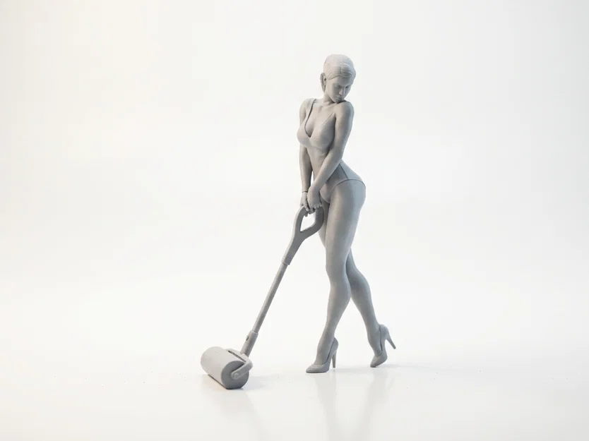 Mô hình 3D Figurine Cô Gái Dọn Dẹp Với Máy Hút Bụi - Image 1