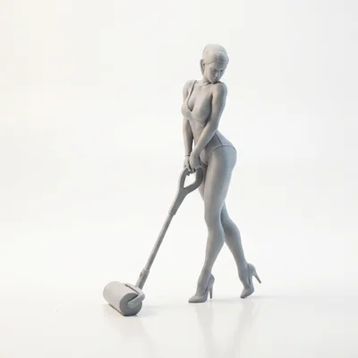 Mô hình 3D Figurine Cô Gái Dọn Dẹp Với Máy Hút Bụi
