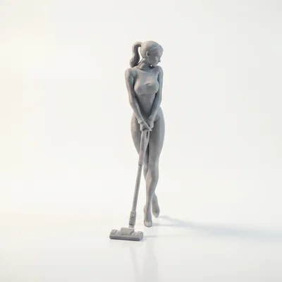 Mô hình 3D Figurine Cô Gái Dọn Dẹp Với Máy Hút Bụi