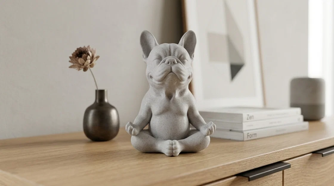 Mô hình Chú chó French Bulldog ngồi thiền tư thế hoa sen - Image 1
