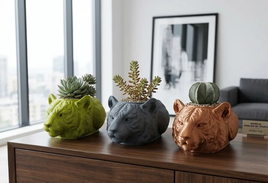 Bộ Ba Chậu Cây Hình Hổ Hiện Đại (Modern 3D Tiger Succulent Planter Trio) - Image 1