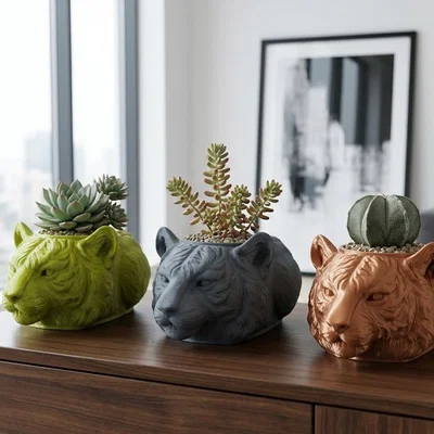 Bộ Ba Chậu Cây Hình Hổ Hiện Đại (Modern 3D Tiger Succulent Planter Trio)