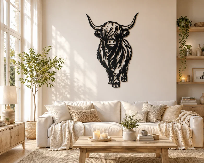 Tranh treo tường bò cao nguyên Highland Cow - Decor phong cách nông trại - Image 1