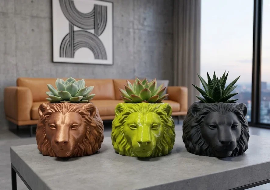 Bộ Chậu Trồng Cây Sen Đá Hình Sư Tử 3D Hiện Đại - Image 1