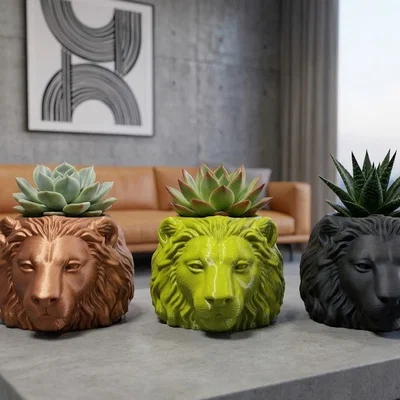 Bộ Chậu Trồng Cây Sen Đá Hình Sư Tử 3D Hiện Đại