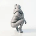 Mô hình 3D tượng nữ diện trang phục mùa đông đang ngồi xổm - Thumbnail 3