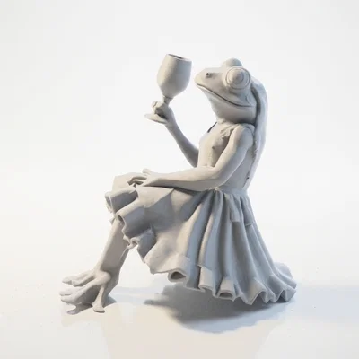 Mô hình ếch cầm ly rượu vang sang trọng - File 3D in ấn