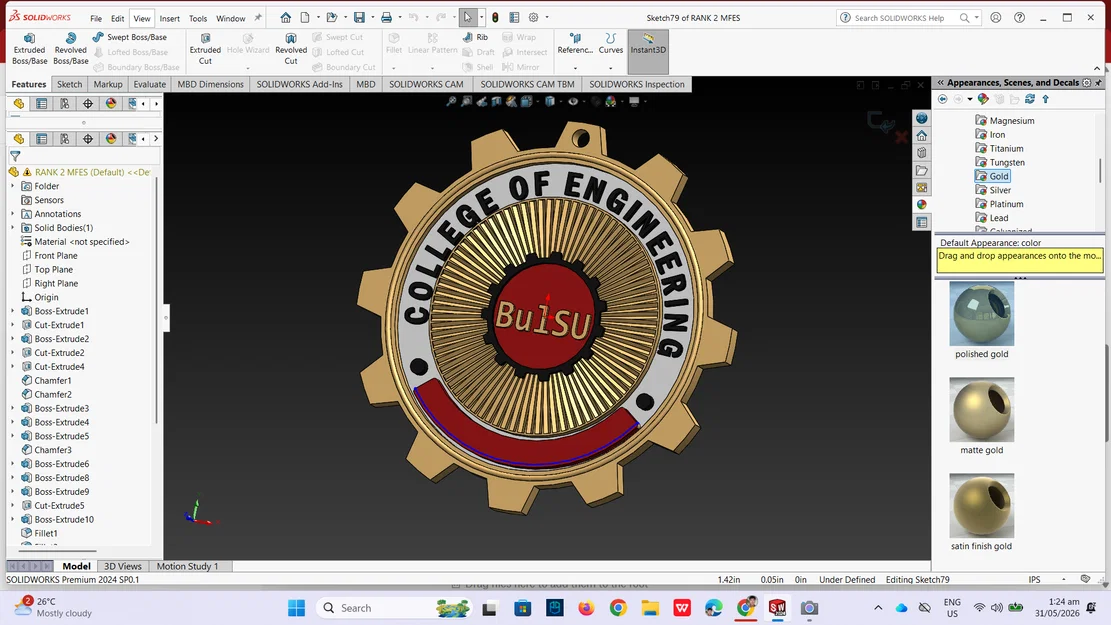 Mô hình 3D huy hiệu bánh răng College of Engineering BulSU - Image 1