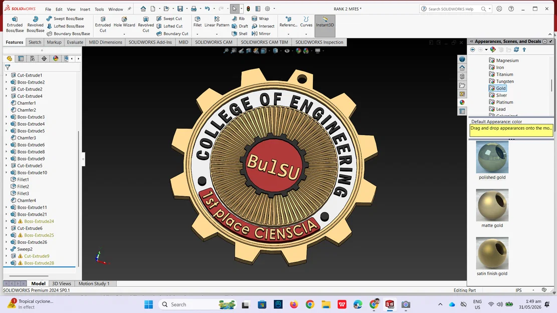 Mẫu thiết kế huy hiệu bánh răng College of Engineering cho in 3D - Image 1