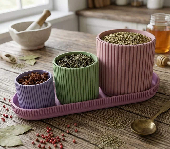 Bộ hũ đựng gia vị đa năng kèm khay (Jars for various) in 3D - Image 1