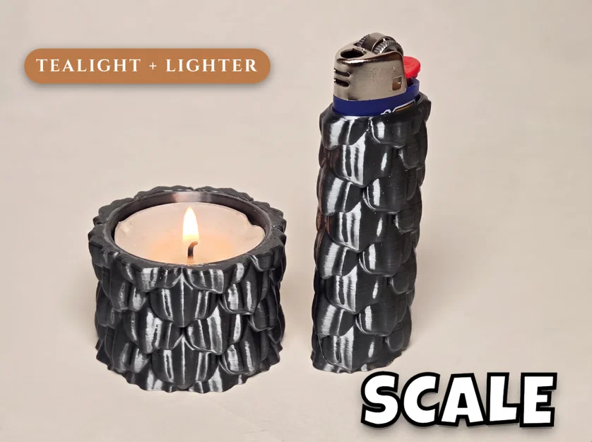 Bộ phụ kiện in 3D: Vỏ bao bật lửa và đế nến Tealight họa tiết vảy cá - Image 1