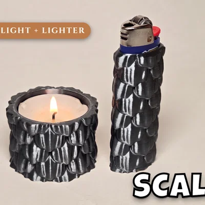 Bộ phụ kiện in 3D: Vỏ bao bật lửa và đế nến Tealight họa tiết vảy cá